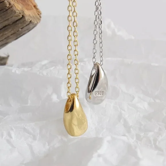 NEW 18” GOLD WATER DROP 925 STERLING SILVER NECKLACE,NICE NECKLACE,CUTE NECKLACE - Picture 3 of 4